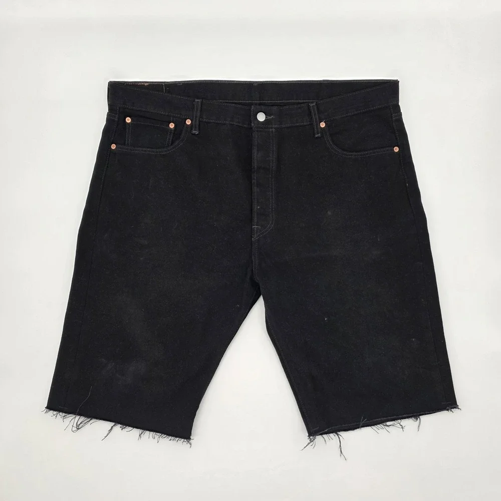 Levi's 501 Black Shorts Mens 42 / Inseam 12 Denim Unhemmed Bermuda Button Fly